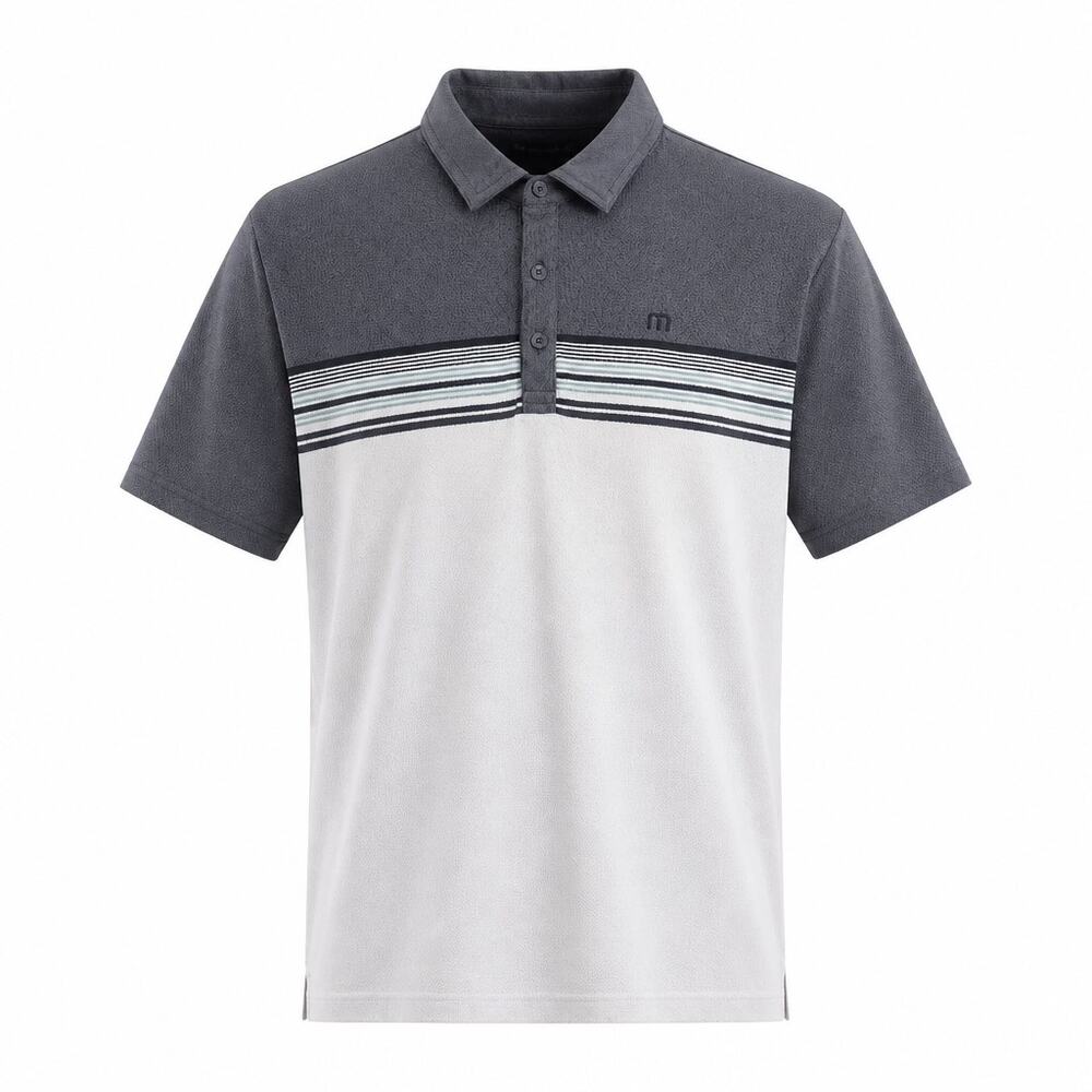 TravisMathew Lime On The Rim Golf Polo Shirt Mens XL Gray White Chest Stripe